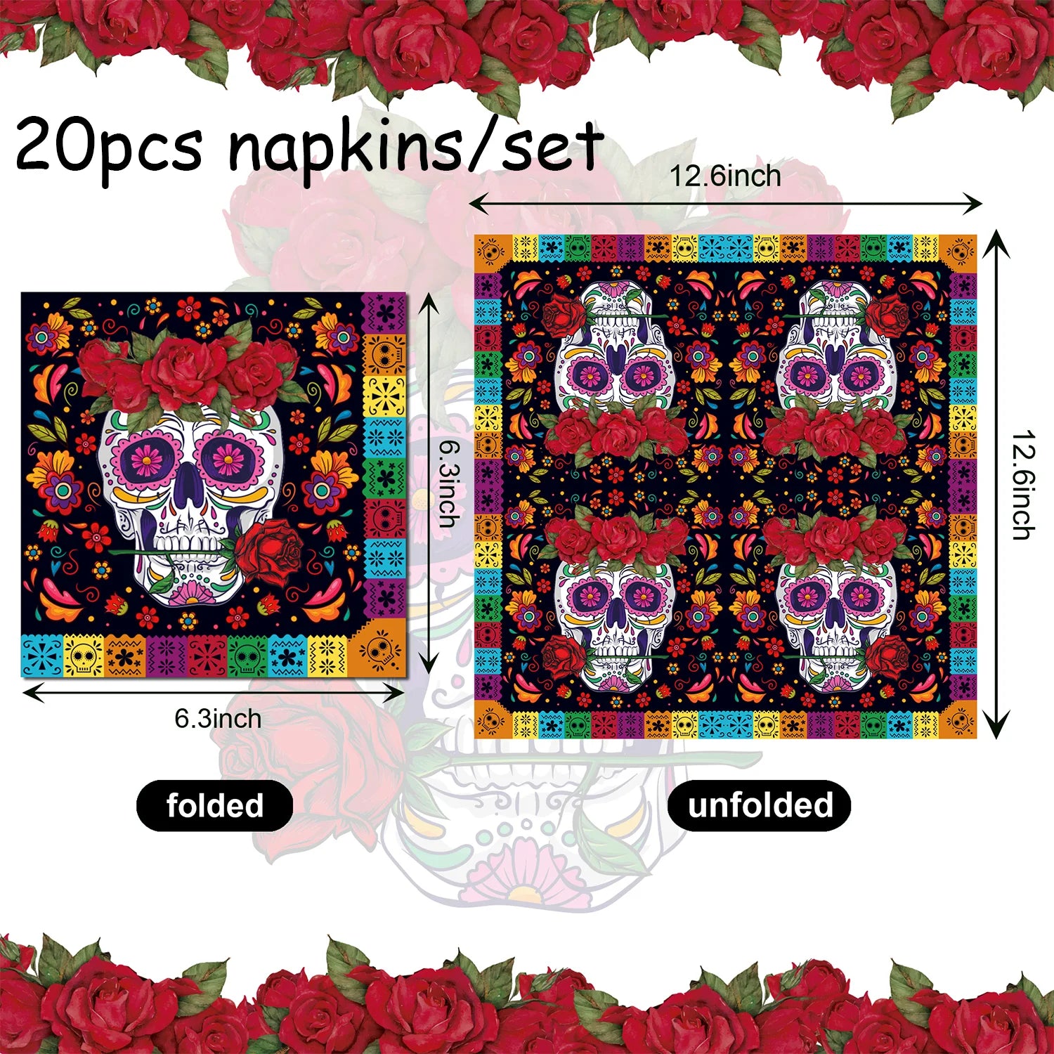 20pcs Skull Day Of The Dead Guest Napkins