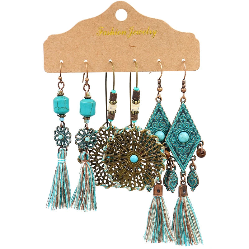 Vintage Bronze Irregular Geometric Triangle Arrow Tassel Dangle Earrings