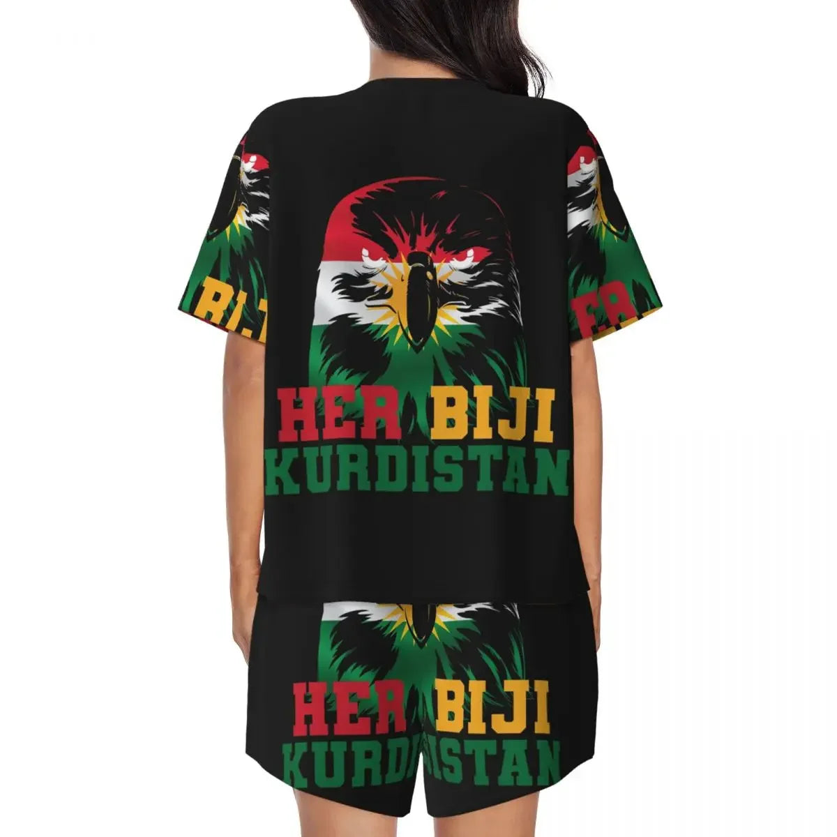 Kurdistan Flag Round Neck Short Sleeves Nightdress