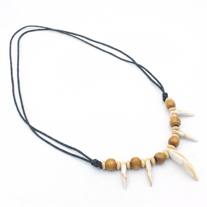Tribal Imitation Wolf Teeth Beaded Necklace
