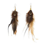 Brown Blue Feather Tassel Earrings