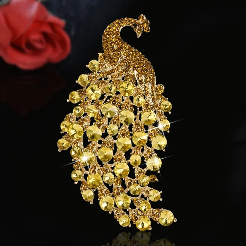 Vintage Crystal Peacock Brooch