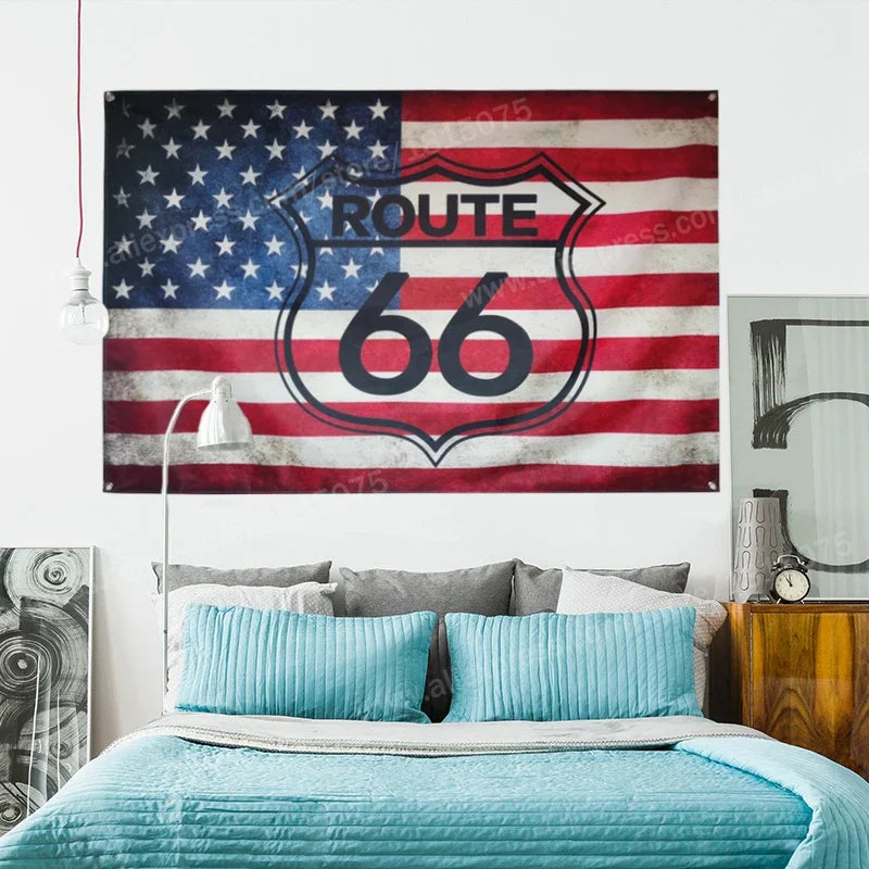 USA Flag  Banner Route 66