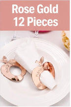 12/48PCS Mirror Acrylic Apple Napkin Rings with Hebrew Letters