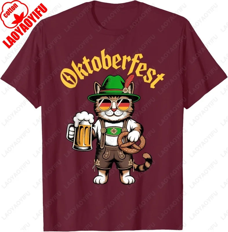 Funny Oktoberfest Cute Cat Pretzel Beer Funny Party Adults T-Shirt