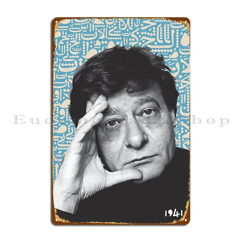 Mahmoud Darwish Portrait Metal Sign