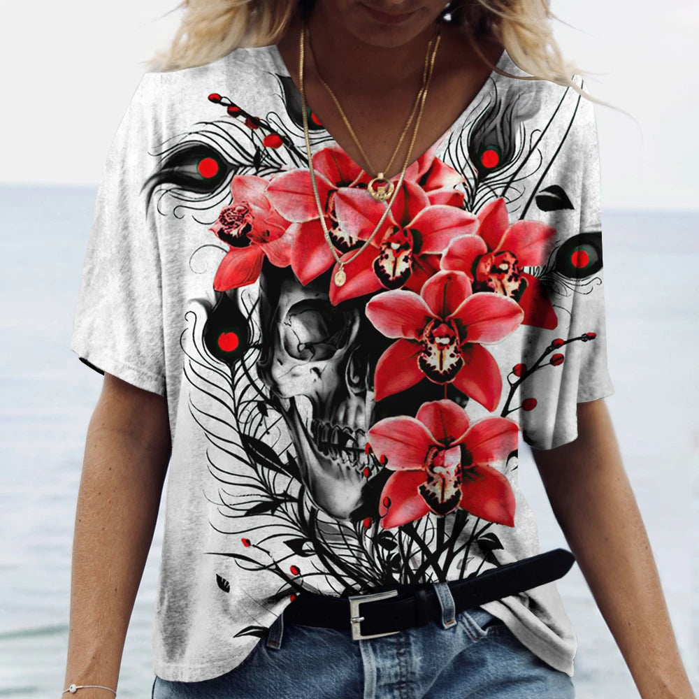Skulls T-shirt Women's Short Sleeve, Day of the Dead