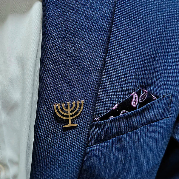Jewish menorah men's brooch stainless steel lapel pin