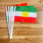 14 × 21 سم، 5/15/50/100 قطعة، علم كردستان المحمول باليد، لافتة كردستان الوطنية، عصا بلاستيكية