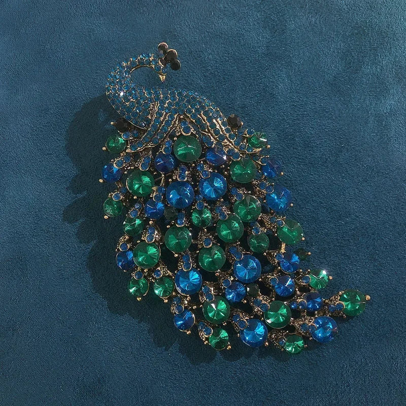 Vintage Crystal Peacock Brooch