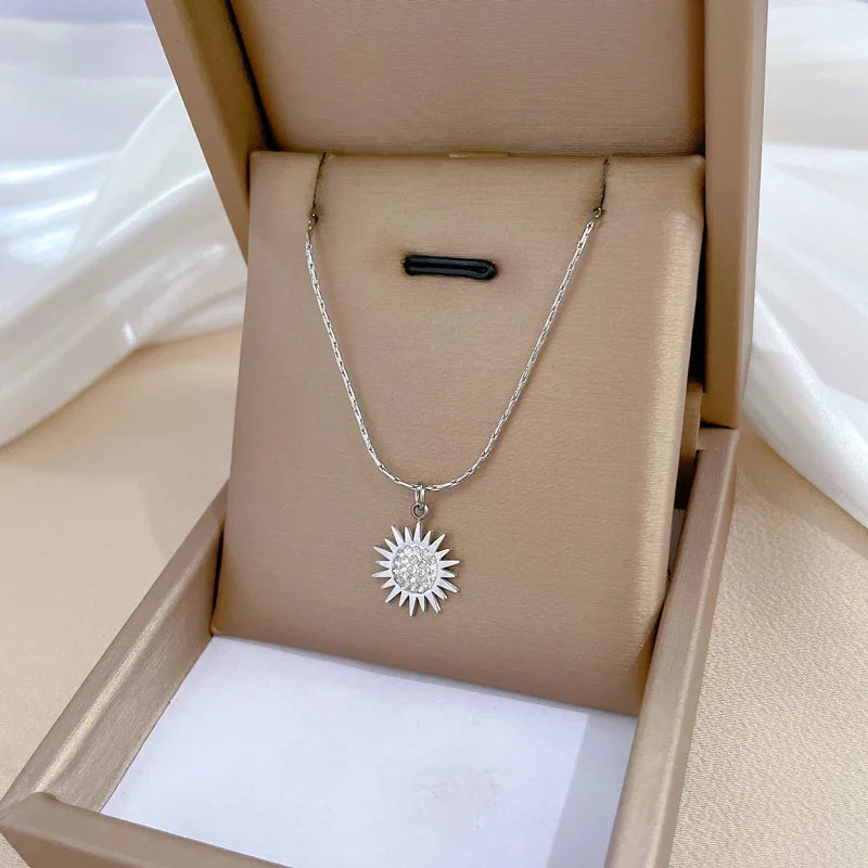 Stainless Steel Crystal Sunflower Necklace