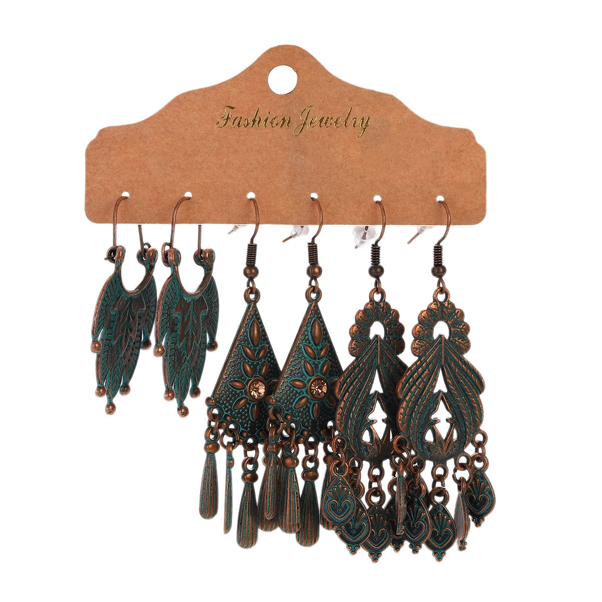 Vintage Bronze Irregular Geometric Triangle Arrow Tassel Dangle Earrings