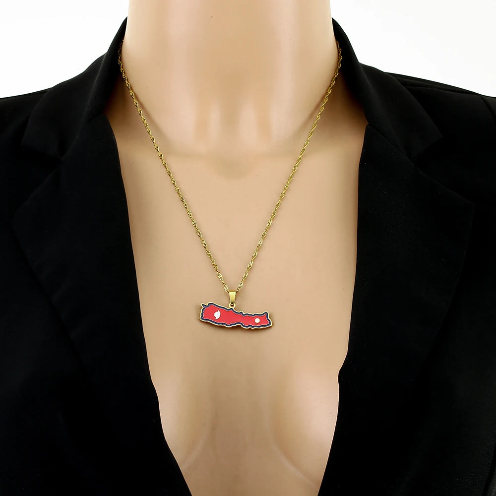 Nepal Map Flag Pendant Necklace