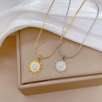 Stainless Steel Crystal Sunflower Necklace