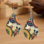 Flower double-sided pattern wooden earrings