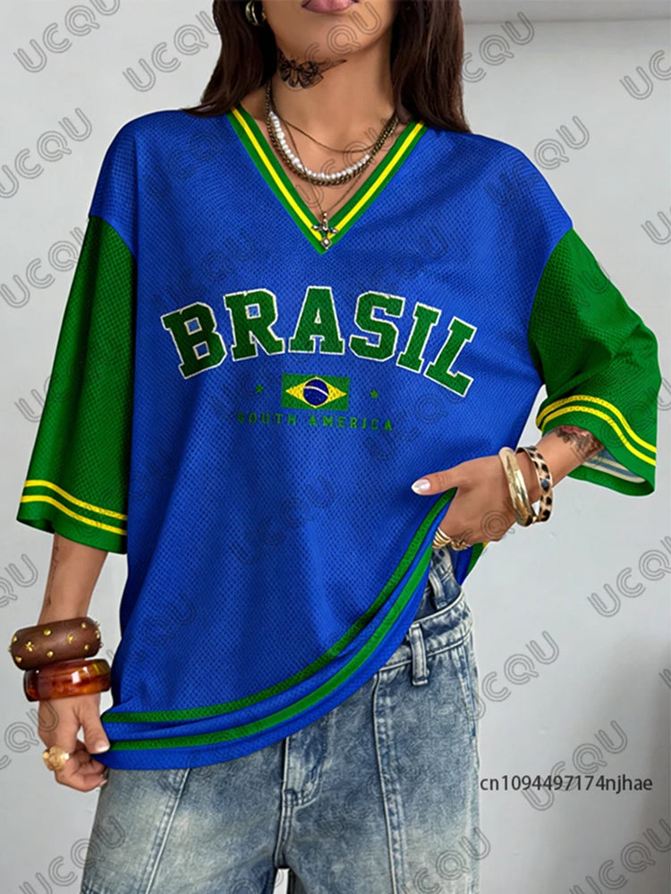 Brazil Patchwork Print Tee Women