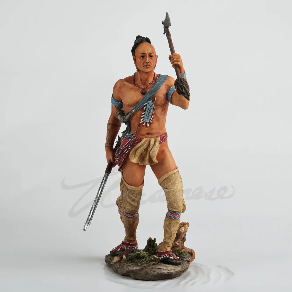 Resin Native American Warrior Statue Tribal Hunter Figurine