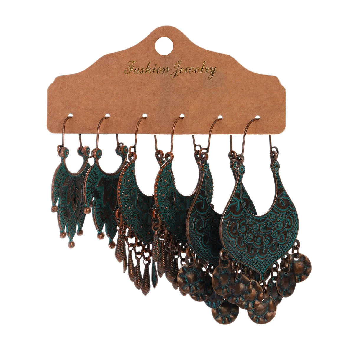 Vintage Bronze Irregular Geometric Triangle Arrow Tassel Dangle Earrings
