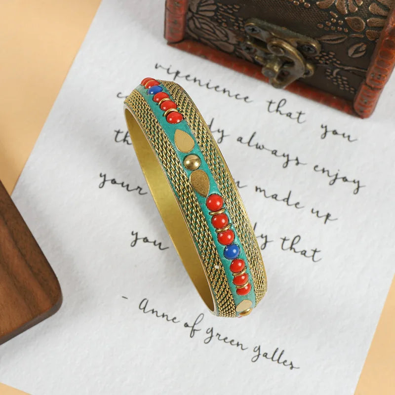 Vintage Brass Bangle, Tibetan Nepali Style