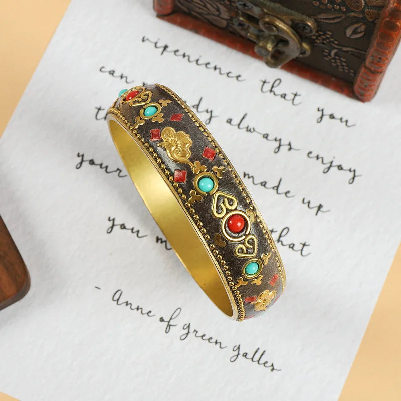 Vintage Brass Bangle, Tibetan Nepali Style