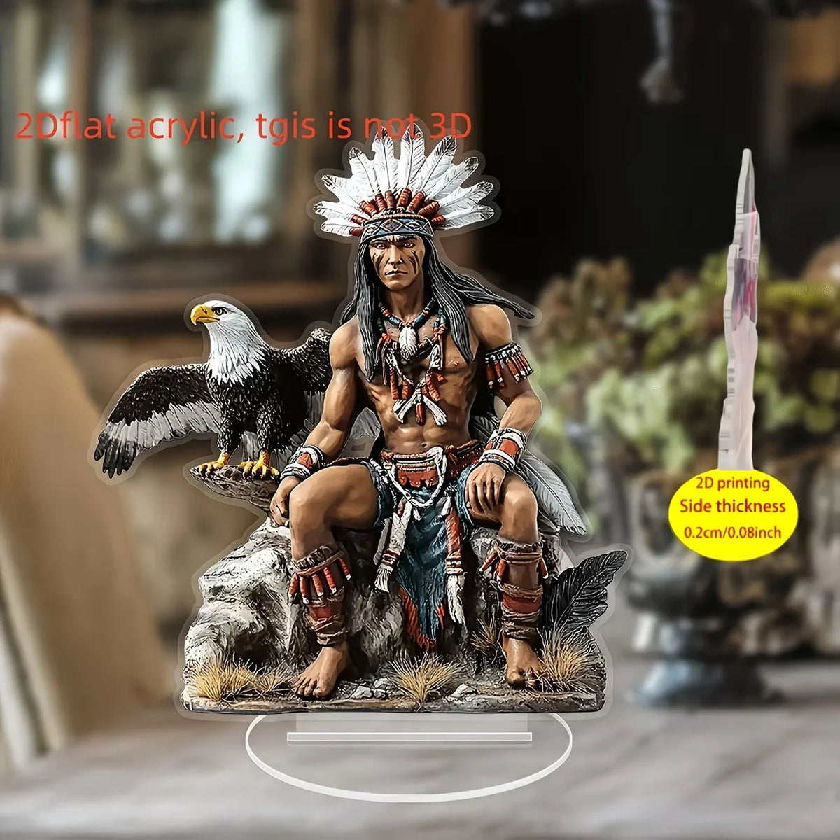 Chief and Eagle Crystal Tabletop Statue