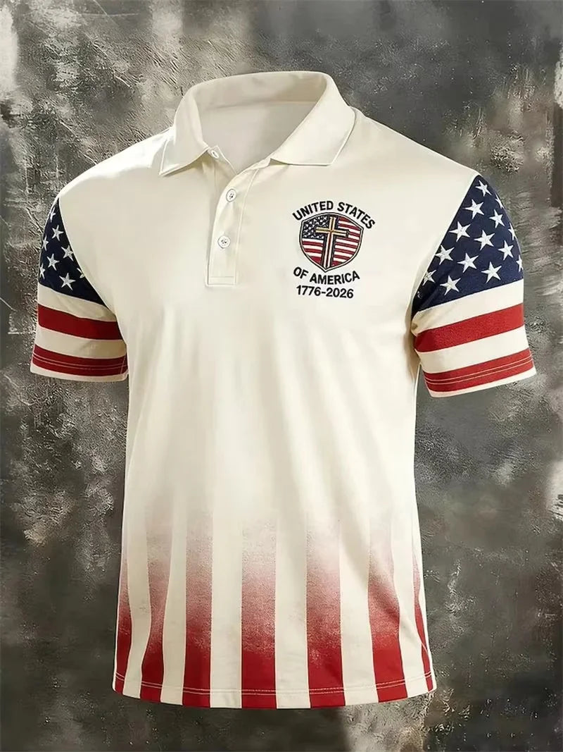 America 250th Anniversary Polo Shirt USA Flag