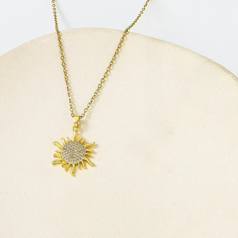 Stainless Steel Crystal Sunflower Necklace