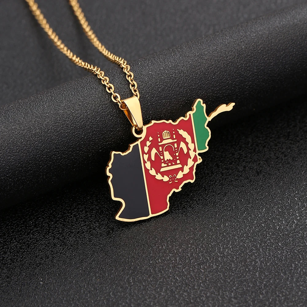Afghanistan Map Flag Pendant Necklace