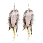 Brown Blue Feather Tassel Earrings