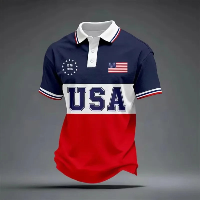 America 250th Anniversary Polo Shirt USA Flag