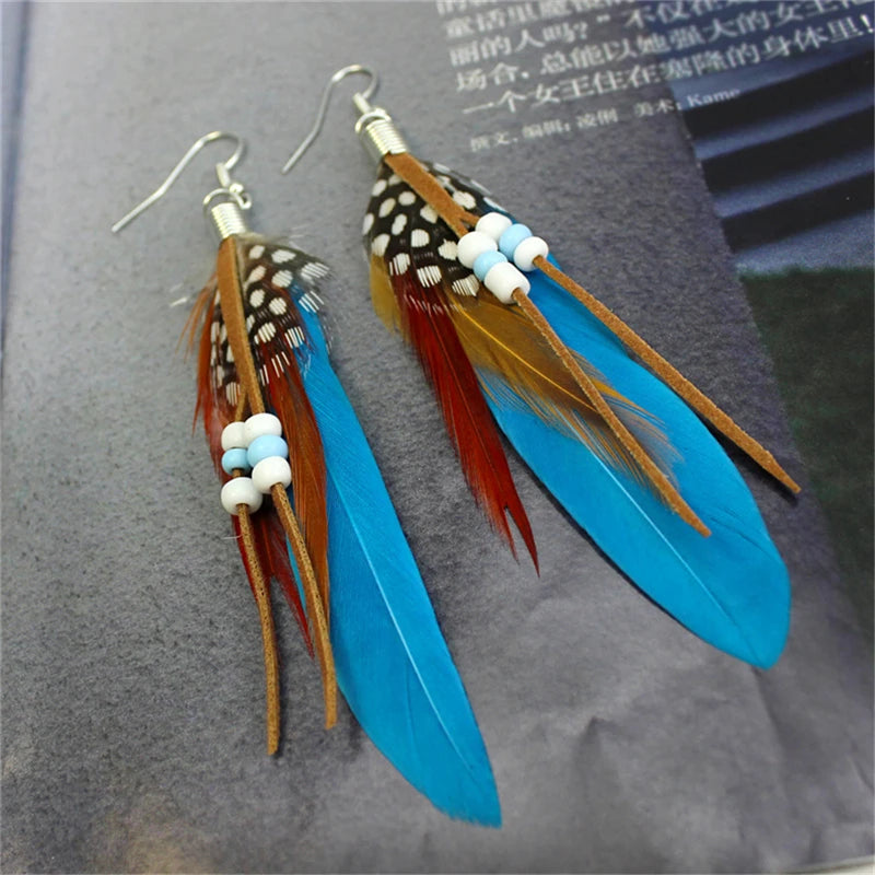Tassel Dangling Earrings Colorful Feather