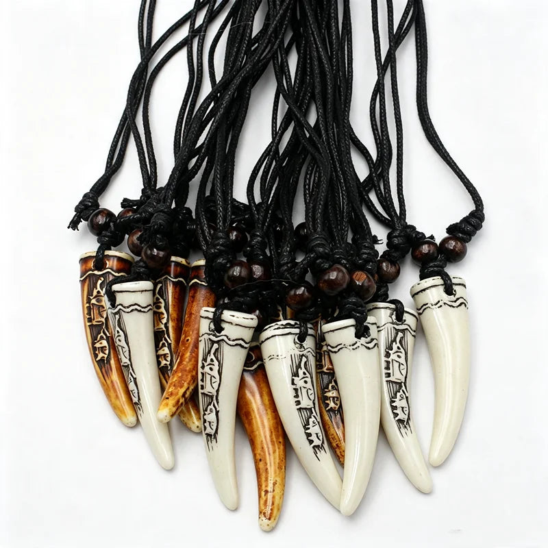 Retro Carved Elephant Faux Tusk Necklaces
