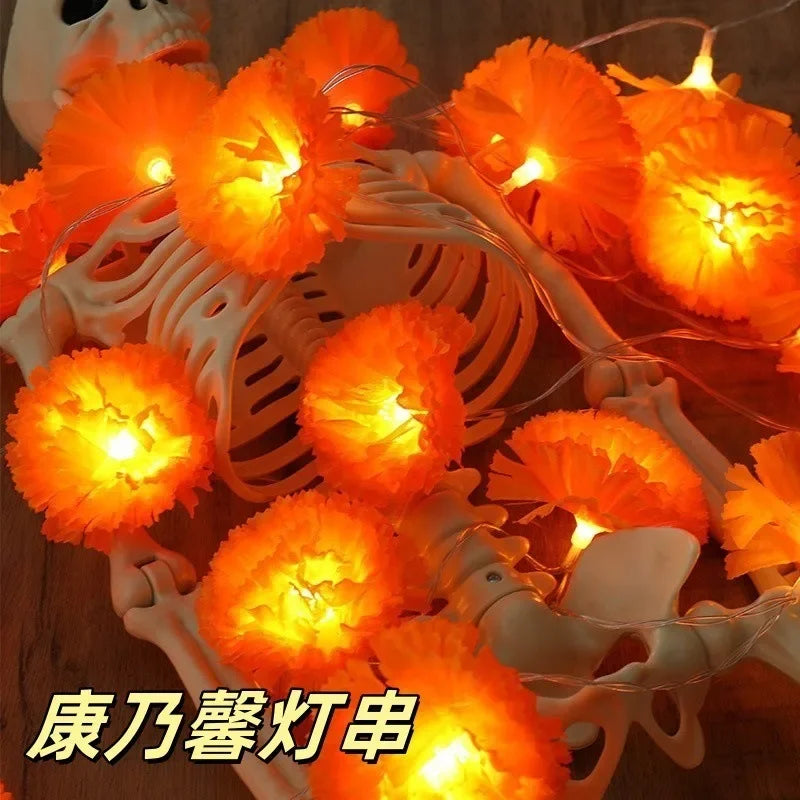 5 Ft LED Orange Marigold Lights for Day of The Dead, Halloween, and Diwali