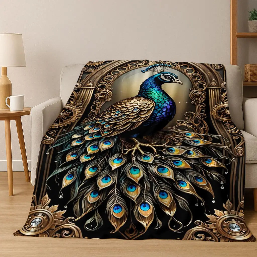 3D Colorful Peacock Birds Dream Flannel Blanket