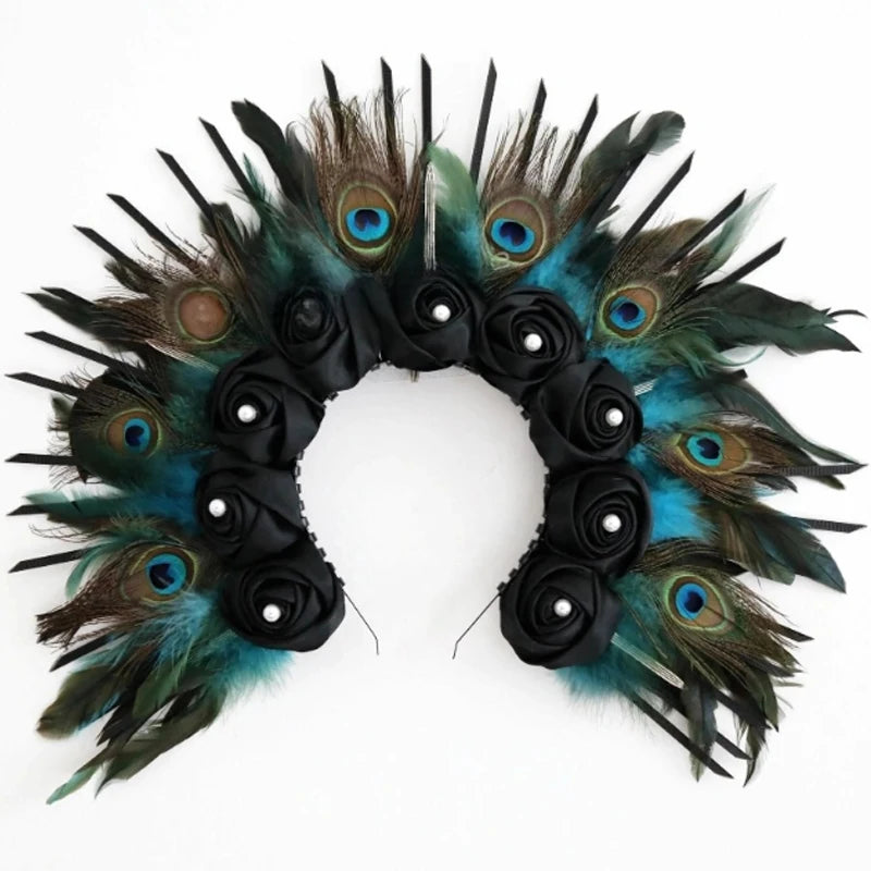 Peacock Feathers Golden Accessories Crown