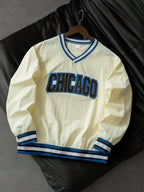 Men's V-Neck Embroidered Sweatshirt Collegiate Athletic Style Chicago
