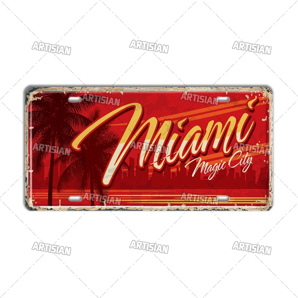 USA License Plate Landmark Metal Sign