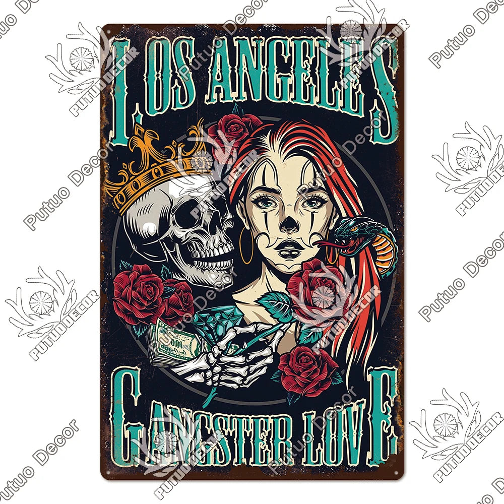 Putuo Decor Day of the Dead Tin Sign Vintage