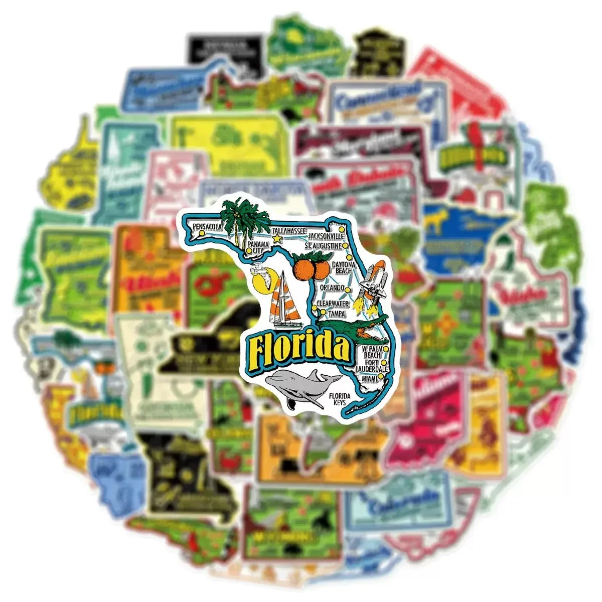 50Pcs United States Travel City Map Stickers
