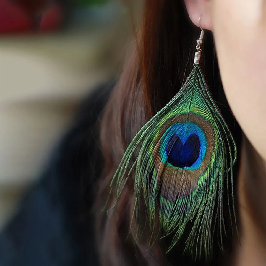 Peacock Feather Shaped Dangle Earrings