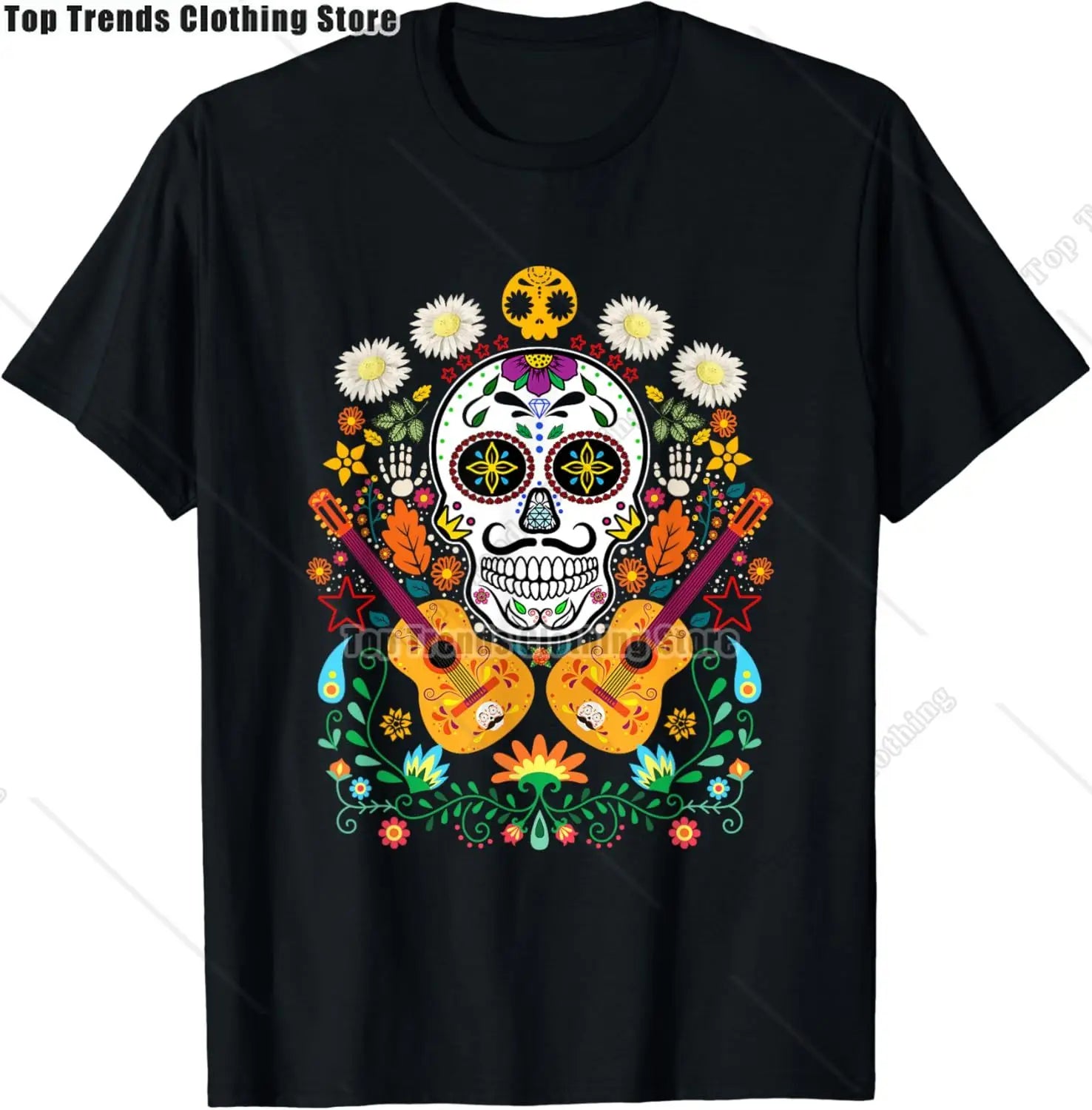 Cute Sugar Skull Cat Dia De Los Muertos Day of The Dead T-Shirt Mexican
