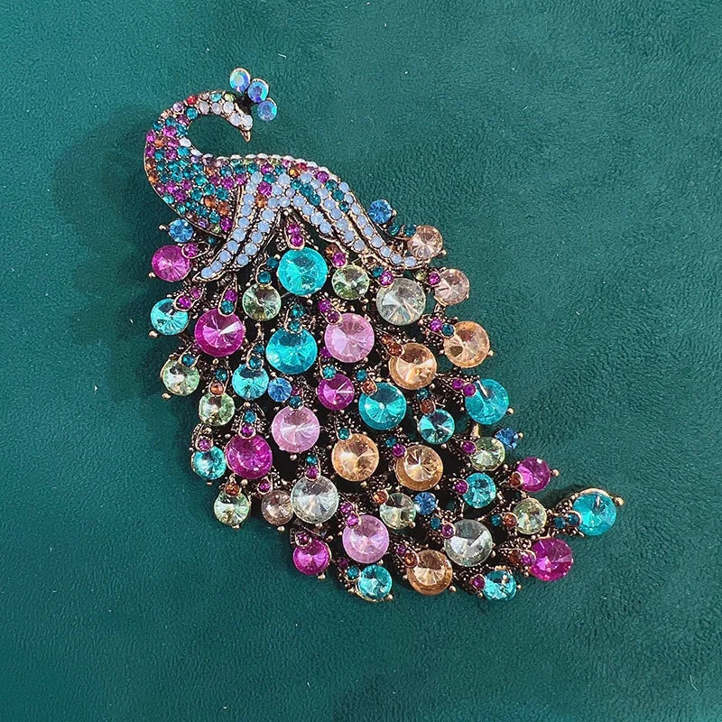 Vintage Crystal Peacock Brooch