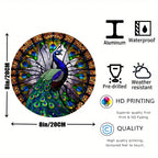 Aluminum Metal Sign Faux Stained Glass Peacock