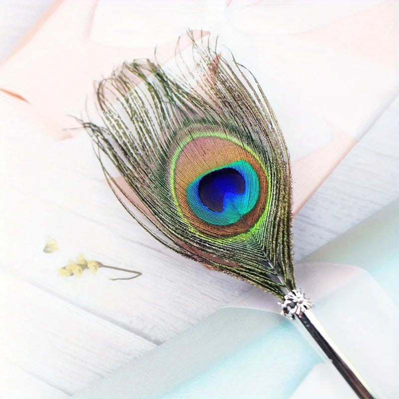 Peacock Feather Pen Black Ballpoint Pen