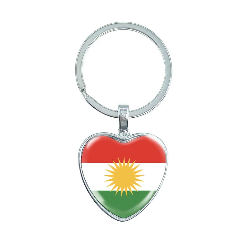 Kurdistan Flag Glass Pendant Keychain Jewelry Charm Bag Souvenir Key Ring