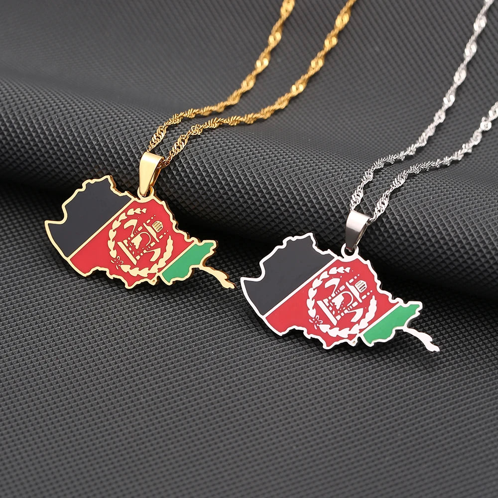 Afghanistan Map Flag Pendant Necklaces
