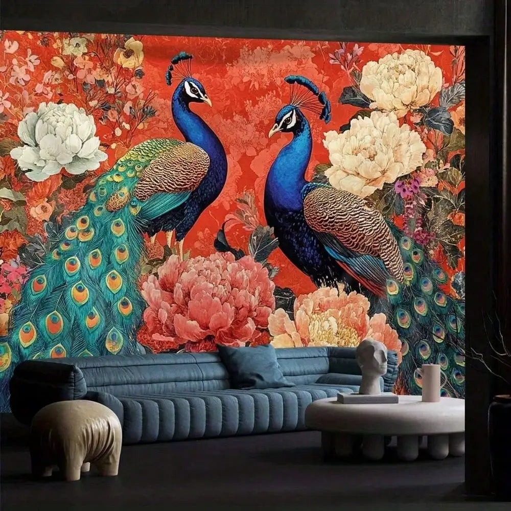 1pc Vintage Floral Tapestry Peacock Wall Hanging Oriental Decor