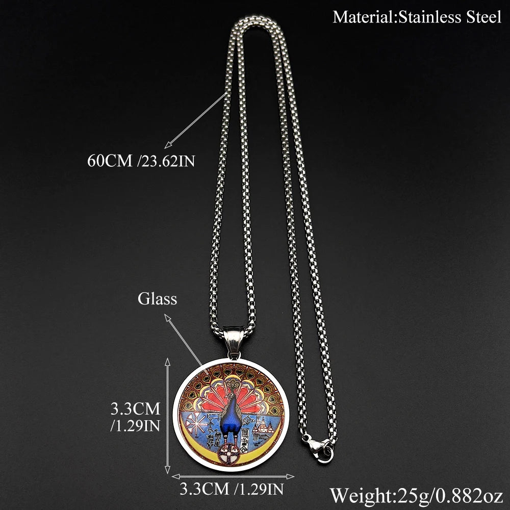 Yazidi Melek Taus Peacock Glass Pendant Necklace