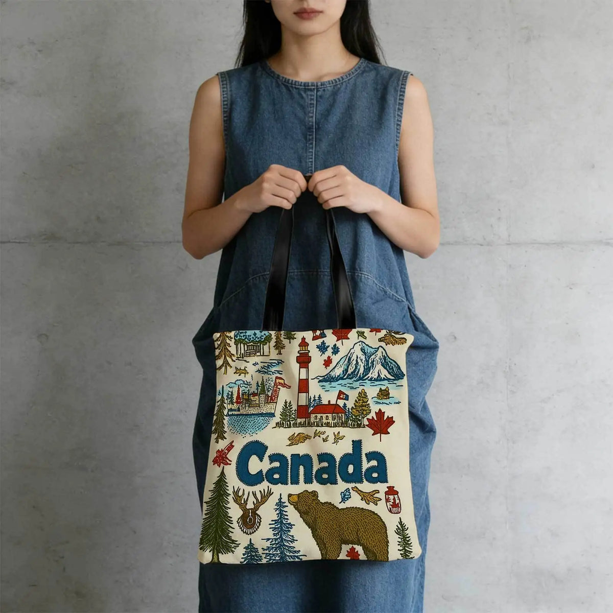 1pc Canada Lighthouse Moose Tote Bag