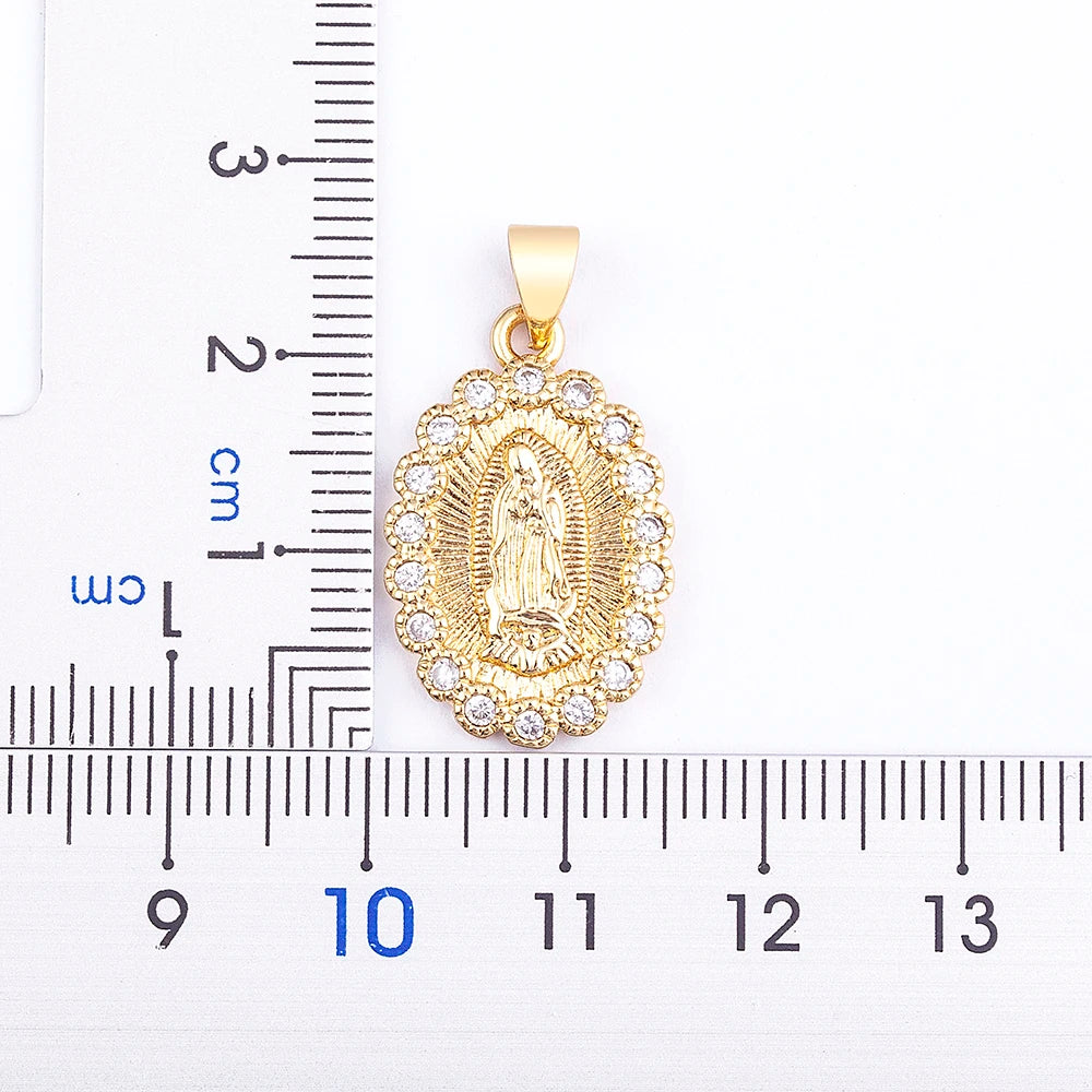 Virgin Mary Copper Zircon Gold Plated Pendant Necklace